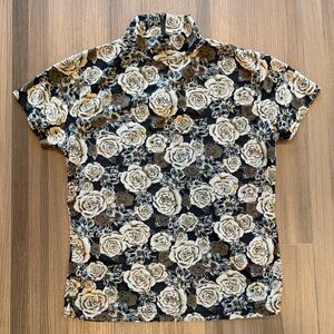 Floral Print Women's Turtleneck Blouse